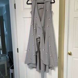 Calvin Klein Asymmetrical Striped Dress with Floral Details